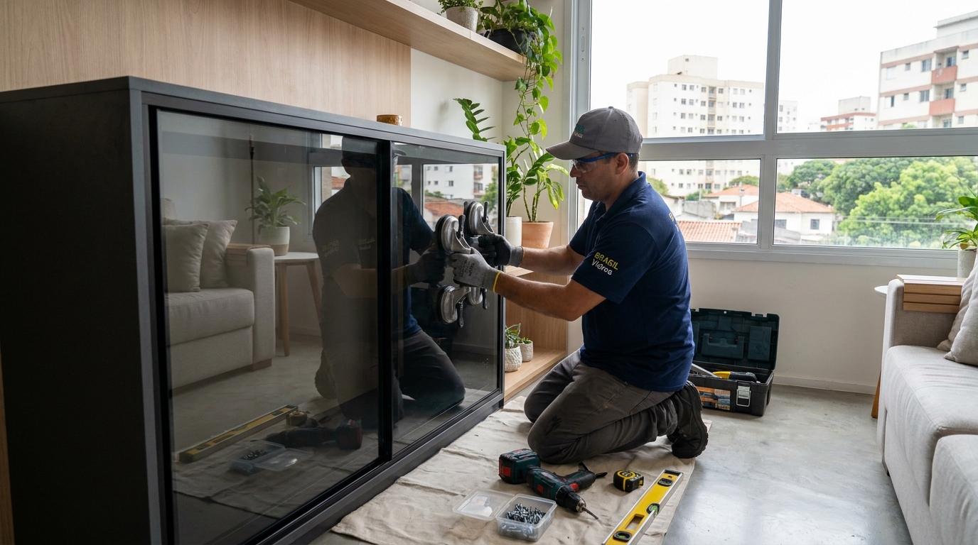 Portas de armário de cozinha em vidro canelado